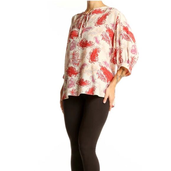 Tucker Silk Feather Print Blouse S - Picture 3 of 10